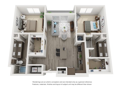 Floor plan for 2 beds, 2 baths, 1192 sqft